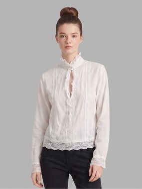 Vintage Rhapsody Made in Usa White Lace-Trim Victorian Blouse. Regencycore